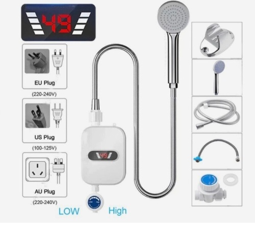 INSTANT WATER HEATER Shower Boiler Tankless Show Head 3500W New - Lot 390