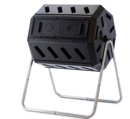 FCMP Outdoor IM4000 Dual Chamber Tumbling Composter Canadian-Made, 100% Recycled Resin - Outdoor Rotating Compost Tumbler Bin for Garden, Kitchen, and Yard Waste, Black (37 Gallon) - Lot 393