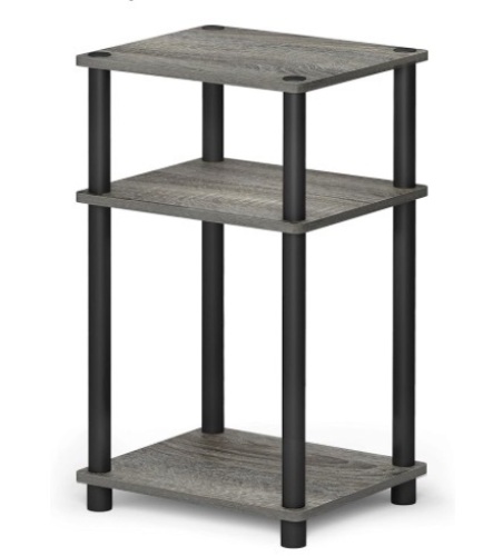 Furinno Just 3-Tier Turn-N-Tube End Table / Side Table / Night Stand / Bedside Table with Plastic Poles, 1-Pack, French Oak Grey/Black - Lot 400