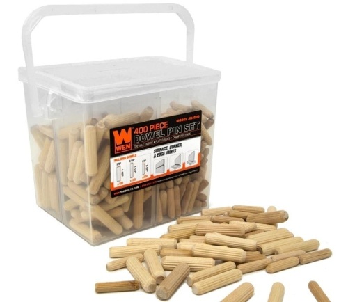 WEN JN400D 400-Piece Fluted Dowel Pin Variety Bucket with 1/4, 5/16, and 3/8-inch Woodworking Dowels - Lot 351