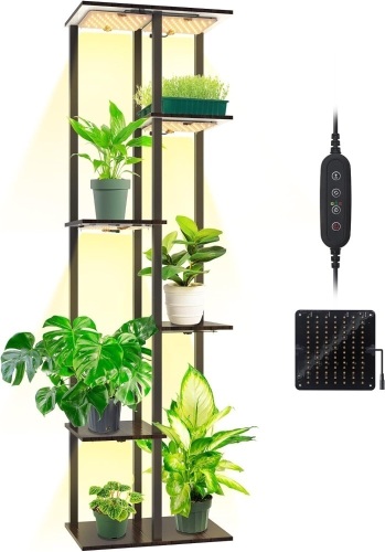 Bstrip Plant Stand with Grow Lights, 6 Tier-7 Potted Plant Shelf with Grow Lights, Grow Light Stand, Dimmable 60W (6X10W) Full Spectrum Led Plant Light with Timer for Indoor Plants, Patio Garden - Lot 9156