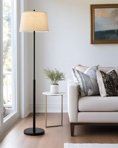 Oneach 61.75" Modern Floor Lamp for Living Room Industrial Floor Lamps Rotary Switch Standing Lamp Tall Pole Reading Lamp for Bedroom Study Room Office with White Bamboo Linen Lamp Shade - Lot 9243