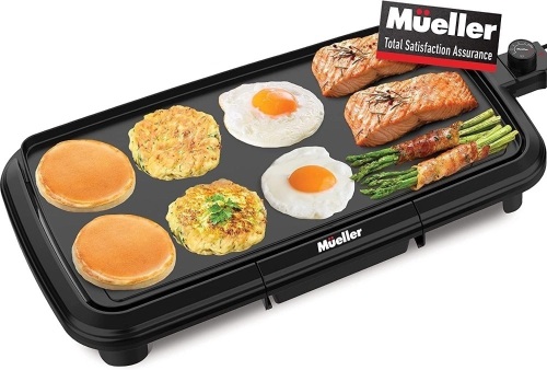 Mueller HealthyBites Electric Griddle Nonstick, 20 Inch Eco Pancake Griddle Grill Teflon-free, 10 Eggs at Once, Cool-Touch Handles & Slide-Out Drip Tray, for Breakfast Pancakes, Burgers, Eggs - Lot 9244
