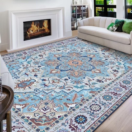Vamcheer Vintage Washable Area Rug 9x12 - Classic Chenille Rugs for Living Room Bedroom Dining Room Traditional Carpet for Office Kitchen Non Slip Navy Blue Outdoor Rug - Lot 9274