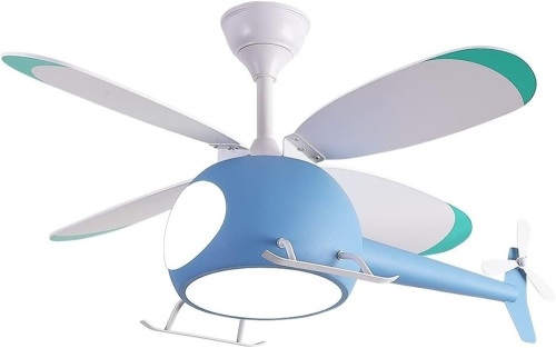 OUSAITE Children's Bedroom Helicopter Model Ceiling Fan with Lights 42 inch Remote Control Speed (Blue)… - Lot 9277