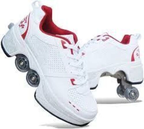 Double-row Deform Wheel Automatic Walking Roller Shoes Deformation Roller Skate 2 In 1 Pop Out Wheel Removable Parkour Pulley Skates Skating Size 5 - Lot 9566