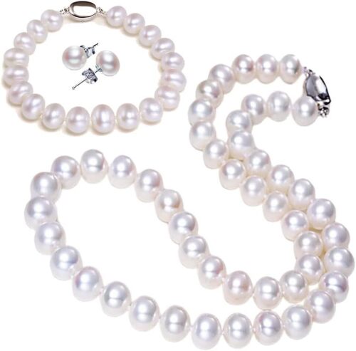 YONGMAN Freshwater Cultured Pearl Necklace Set Includes Stunning Bracelet and Stud Earrings Jewelry Set for Women - Lot 9610