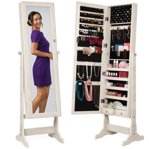 Full Length Freestanding Jewelry Mirror Armoire w/ Velvet Interior - Lot 9631