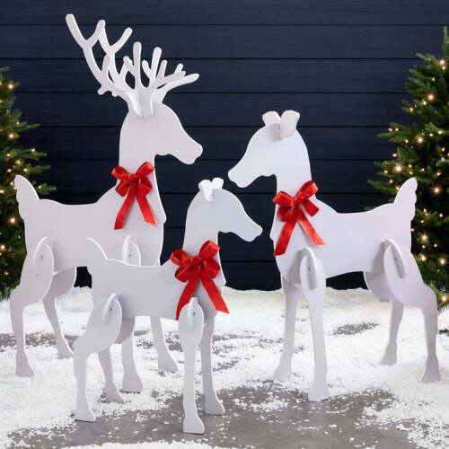 3-Piece Reindeer Family Silhouette Yard Decoration w/ Buck, Doe, Fawn - 56in - Lot 9706