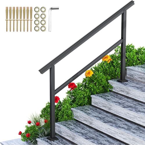 SPACEEUP 60" x 35" Handrail for Outdoor Stairs, Fit 0 to 5 Steps, Matte Black  - Lot 359
