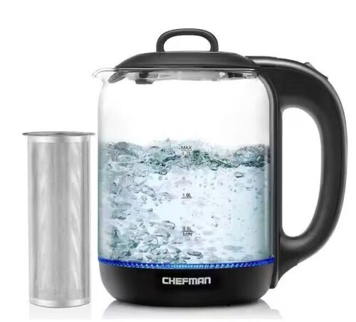 Chefman 7 Cup Black Electric Kettle with Tea Infuser, 1.7L - Lot 729