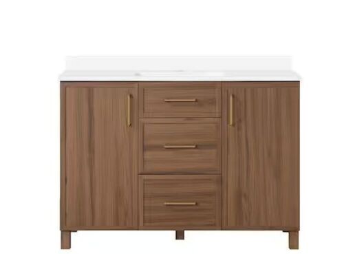 Bilston 48 in. W x 19 in. D x 34 in. H Single Sink Bath Vanity in Spiced Walnut with White Engineered Stone Top - Lot 15
