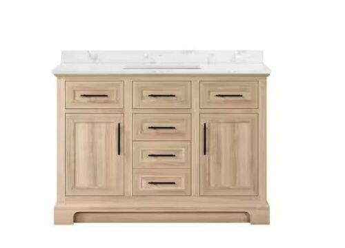 Doveton 48 in. W x 19 in. D x 34 in. H Single Sink Bath Vanity in Weathered Tan with White Engineered Marble Top - Lot 21