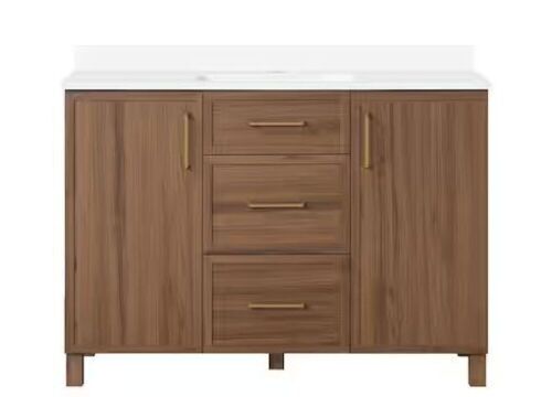 Bilston 48 in. W x 19 in. D x 34 in. H Single Sink Bath Vanity in Spiced Walnut with White Engineered Stone Top - Lot 27