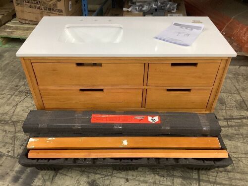 Vinespring 48 in. W x 22 in. D x 19 in. H Single Sink Freestanding Bath Vanity in Wood Tone with White Marble Top - Scratch/Dent - Lot 87