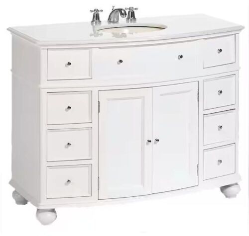 Hampton Harbor 45 in. W x 22 in. D x 35 in. H Single Sink Freestanding Bath Vanity in White with White Marble Top - Lot 23