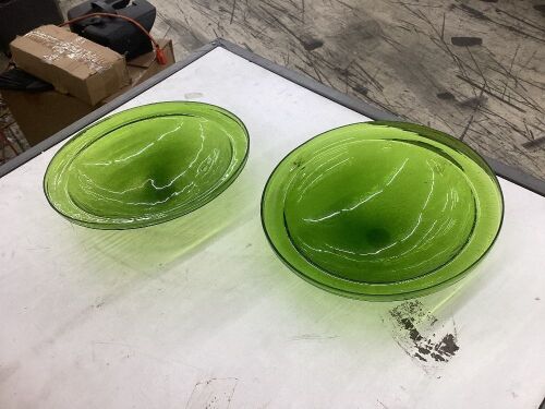 Lot of (2) Achla Designs 12.5 in. Dia Fern Green Reflective Crackle Glass Birdbath Bowl - Lot 605