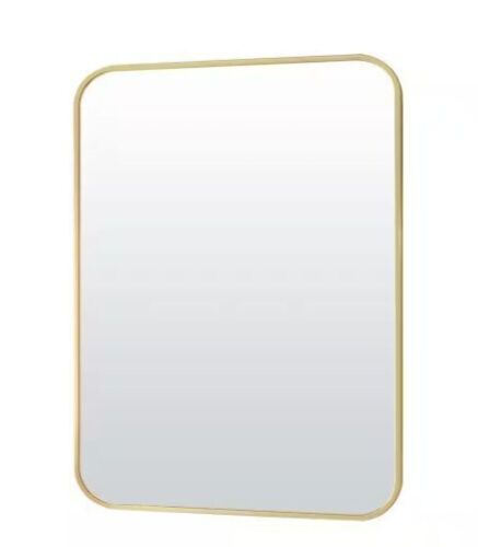XRAMFY 30 in. W x 40 in. H Rectangular Modern Aluminum Alloy Framed Rounded Gold Wall Mirror - Lot 625