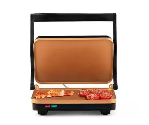 HOLSTEIN HOUSEWARES 2-Slice Non-Stick Electric Griddle Panini Press Grill, 1000-Watt Heating Plate with Drip Tray and Floating Lid - Lot 665