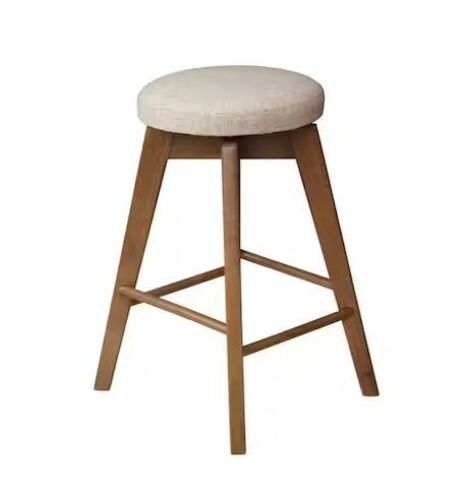Nathan James Amalia 26 in. Natural Wheat Brown Backless Counter Height 360 Swivel Upholstered Solid Wood Bar Stool - Lot 157