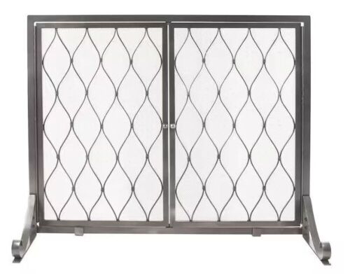 Pleasant Hearth Stonewall Gun Metal Grey Steel Single-Panel Fireplace Screen with Doors - Lot 331