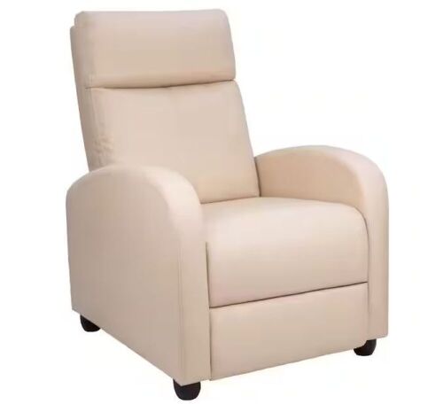 Beige Single Recliner Chair Padded Seat PU Leather - Lot 92