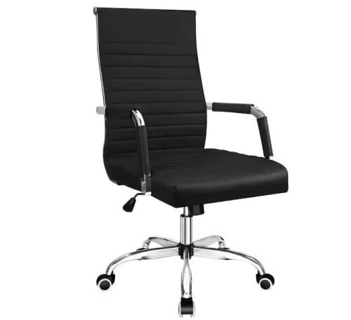 Black Ribbed Office Mid-Back PU Leather Executive Task Chair with Arms - Lot 162