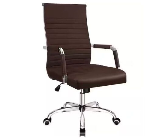 Brown Ribbed Office Mid-Back PU Leather Executive Task Chair with Arms - Lot 164