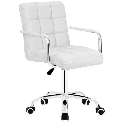 White Contemporary Ergonomic Adjustable Height Swivel Faux Leather Task Chair - Lot 338