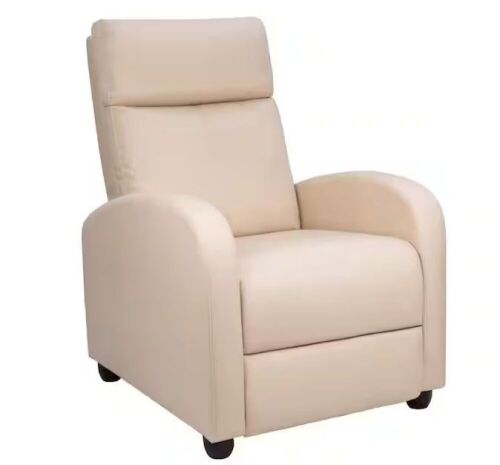 Beige Single Recliner Chair Padded Seat PU Leather - Lot 98