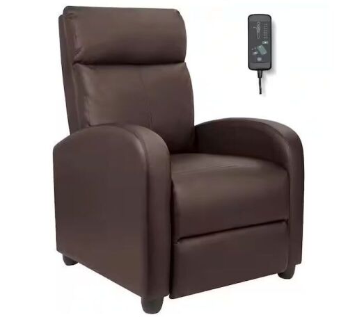 Brown Massage Recliner PU Leather with Padded Seat and Massage Backrest - Lot 95