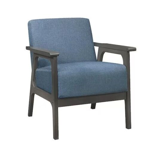 Ride Blue Textured Upholstery Solid Wood Antique Gray Finish Accent Chair  - Lot 443