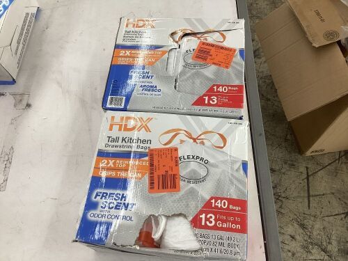 Lot of (2) HDX FlexPro 13 Gallon Fresh Scent Kitchen Trash Bag, 140 ct  - Lot 705