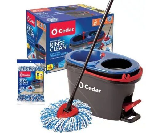 O-Cedar EasyWring RinseClean Microfiber Spin Mop with 2-Tank Bucket System and 1 Extra Mop Head Refill - Lot 745