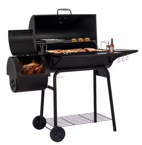 Royal Gourmet 30 in. Smoker Black Barrel Charcoal Grill with Offset Smoker with Cover - Lot 490
