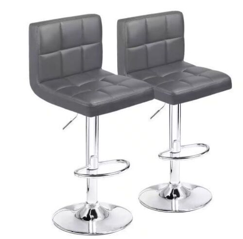 Low Back Metal Adjustable Bar Stool with PU Leather, Set of 2  - Lot 563