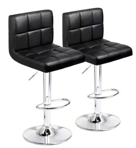 Low Back Metal Adjustable Bar Stool with PU Leather, Set of 2  - Lot 583