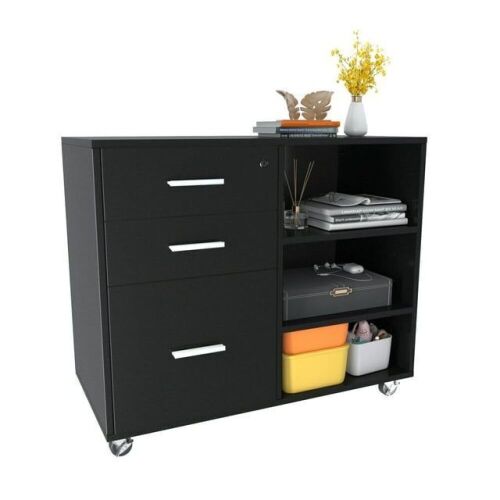 3 Drawer Wood Mobile Lateral Filing Cabinet, Printer Stand with Open Storage Shelves - Lot 643