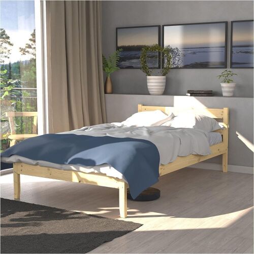 Twin Bed Natural Wood Deluxe Platform Bed Frame, Rustic Pine, 39 x 75  - Lot 680