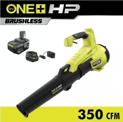 RYOBI ONE+ HP 18V Brushless 110 MPH 350 CFM Cordless Variable-Speed Jet Fan Leaf Blower w/ 4.0 Ah Battery and Charger  - Lot 431