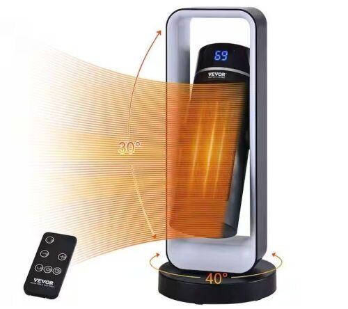 VEVOR 1000-Watt/1500-Watt 20 in. Electric Ceramic Space Heater with Thermostat Remote Control 2-Level Adjustable - Lot 670