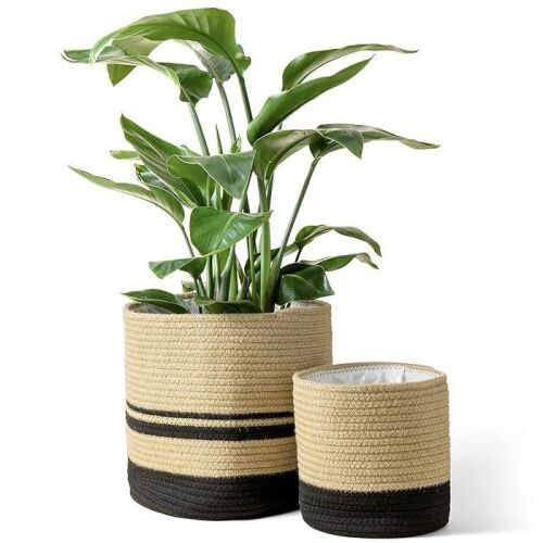 LA JOLIE MUSE Jute Cotton Rope Planter Baskets, Set of 2  - Lot 193