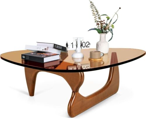 Triangle Glass Coffee Table, Walnut, 32.2 x 22.4 x 16in - Lot 714
