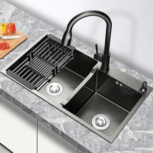 Black Stainless Steel Double Bowl Kitchen Sink  - Lot 75