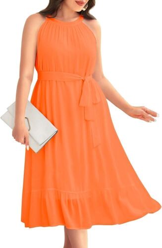 Lot of (6) Halter Neck Plus Size Sleeveless Midi Backless Flowy Belted Sundress, Size 20 - Lot 273