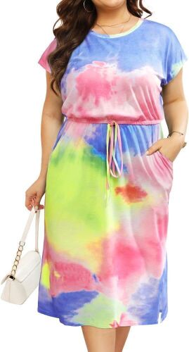 Lot of (5) Plus Size Short Dolman Sleeves Midi Tie Waist Dress with Pockets, Size 22 - Lot 287