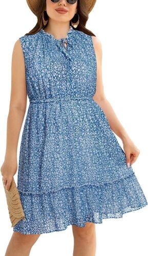 Lot of (7) Pinup Fashion Plus Size Summer Tie Crewneck Chiffon Ruffle Sundress, Size 16 - Lot 293