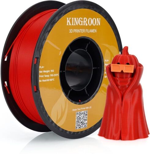 Kingroon PLA Plus 3D Printer Filament, Dimensional Accuracy +/- 0.03 mm, 1.75 mm, Red  - Lot 712