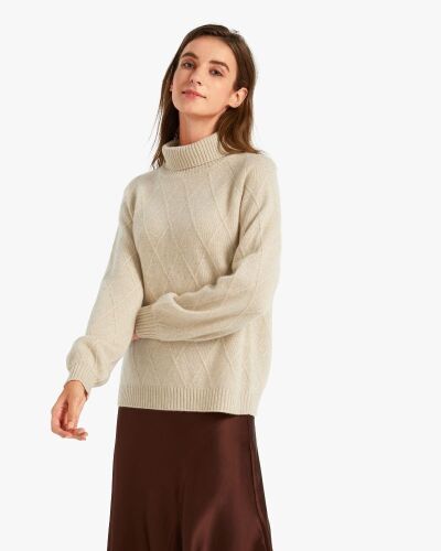 LilySilk Unique Diamond Knit Turtleneck Sweater, Large - Lot 452