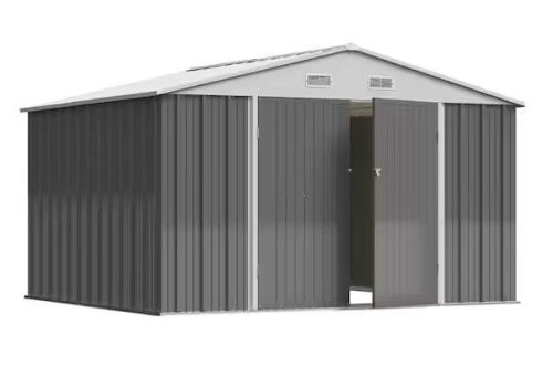 10 ft. W x 8.6 ft. D Silver-Gray Storage Shed Galvanized Metal with Lockable Doors 86 sq. ft.  - Lot 13